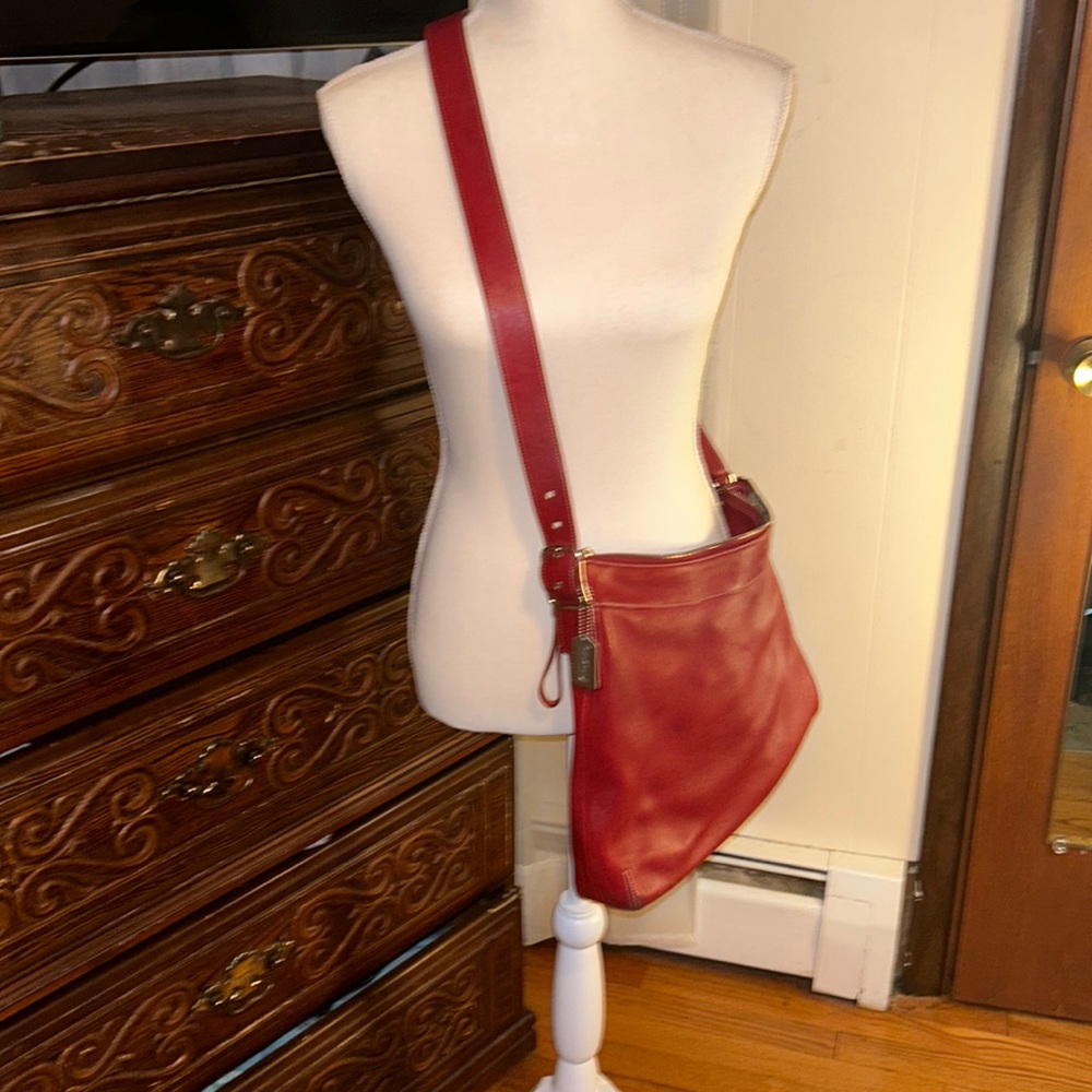 Vintage Coach, Red Leather with tan Coach insignia lining. 2000s. - Picture 1 of 5